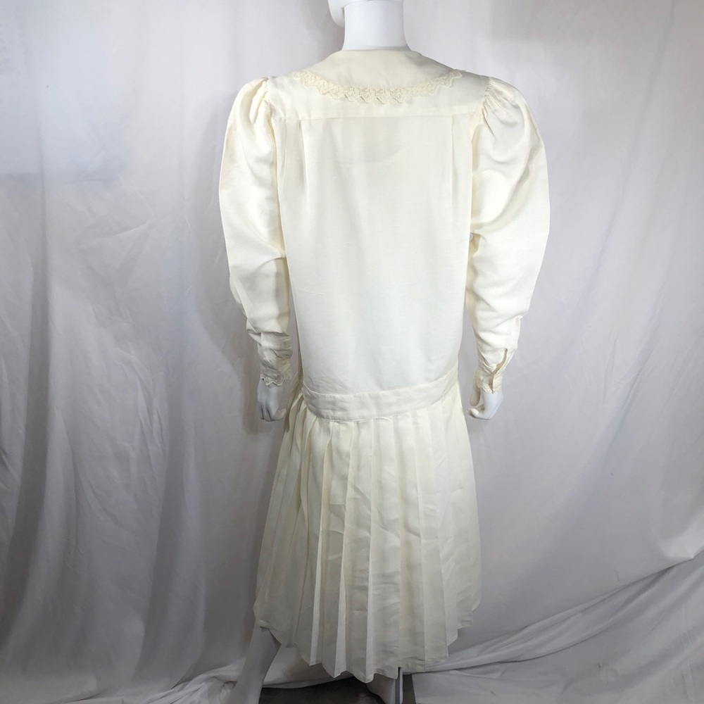Eileen West 70’s/80’s Vintage Style Drop Waist Pleated Linen Dress - Picture 5 of 16